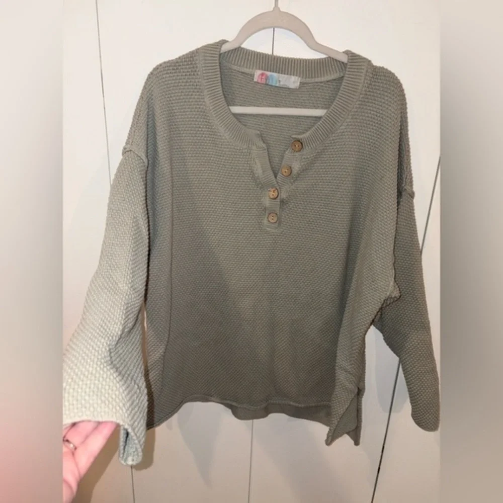 Free People Beach Sweater Women’s XL Hailee Waffle Henley Neckline